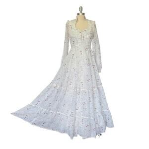 Gunne Sax | Dresses | Gunne Sax White Floral Maxi Dress Size S 7 ...